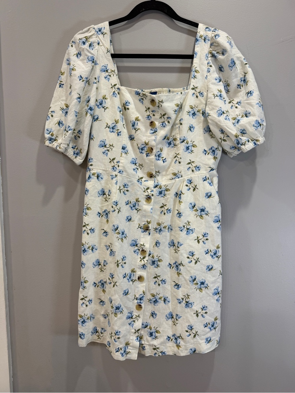 Old Navy Cream Dress with Blue Floral Print